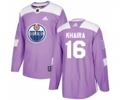 Adidas Edmonton Oilers #16 Jujhar Khaira Authentic Purple Fights Cancer Practice NHL Jersey