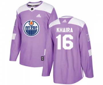 Adidas Edmonton Oilers #16 Jujhar Khaira Authentic Purple Fights Cancer Practice NHL Jersey