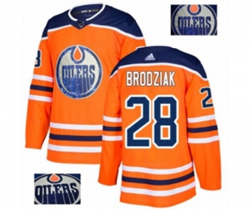 Adidas Edmonton Oilers #28 Kyle Brodziak Authentic Orange Fashion Gold NHL Jersey