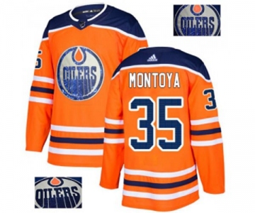 Adidas Edmonton Oilers #35 Al Montoya Authentic Orange Fashion Gold NHL Jersey