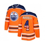 Adidas Edmonton Oilers #4 Kris Russell Authentic Orange USA Flag Fashion NHL Jersey