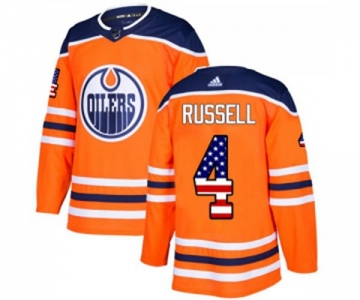 Adidas Edmonton Oilers #4 Kris Russell Authentic Orange USA Flag Fashion NHL Jersey