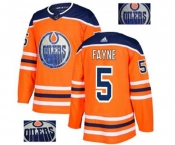 Adidas Edmonton Oilers #5 Mark Fayne Authentic Orange Fashion Gold NHL Jersey