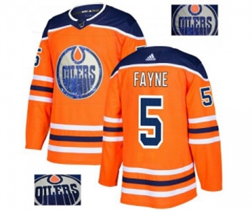 Adidas Edmonton Oilers #5 Mark Fayne Authentic Orange Fashion Gold NHL Jersey