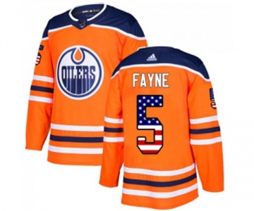 Adidas Edmonton Oilers #5 Mark Fayne Authentic Orange USA Flag Fashion NHL Jersey