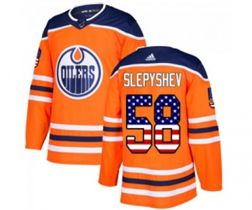 Adidas Edmonton Oilers #58 Anton Slepyshev Authentic Orange USA Flag Fashion NHL Jersey