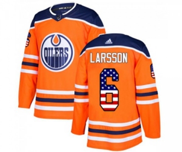 Adidas Edmonton Oilers #6 Adam Larsson Authentic Orange USA Flag Fashion NHL Jersey