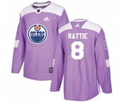 Adidas Edmonton Oilers #8 Ty Rattie Authentic Purple Fights Cancer Practice NHL Jersey