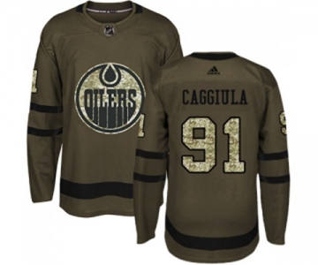 Adidas Edmonton Oilers #91 Drake Caggiula Authentic Green Salute to Service NHL Jersey