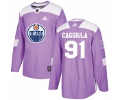 Adidas Edmonton Oilers #91 Drake Caggiula Authentic Purple Fights Cancer Practice NHL Jersey