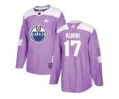 Men Adidas Edmonton Oilers #17 Jari Kurri Purple Authentic Fights Cancer Stitched NHL Jersey