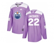 Men Adidas Edmonton Oilers #22 Jean-Francois Jacques Purple Authentic Fights Cancer Stitched NHL Jersey