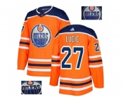 Men Adidas Edmonton Oilers #27 Milan Lucic Orange Home Authentic Fashion Gold Stitched NHL Jersey