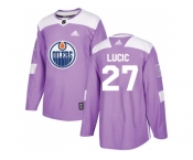 Men Adidas Edmonton Oilers #27 Milan Lucic Purple Authentic Fights Cancer Stitched NHL Jersey