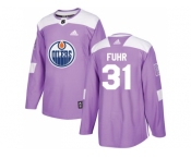 Men Adidas Edmonton Oilers #31 Grant Fuhr Purple Authentic Fights Cancer Stitched NHL Jersey