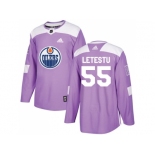 Men Adidas Edmonton Oilers #55 Mark Letestu Purple Authentic Fights Cancer Stitched NHL Jersey