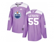 Men Adidas Edmonton Oilers #55 Mark Letestu Purple Authentic Fights Cancer Stitched NHL Jersey