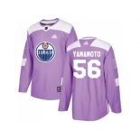 Men Adidas Edmonton Oilers #56 Kailer Yamamoto Purple Authentic Fights Cancer Stitched NHL Jersey