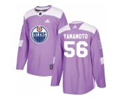 Men Adidas Edmonton Oilers #56 Kailer Yamamoto Purple Authentic Fights Cancer Stitched NHL Jersey