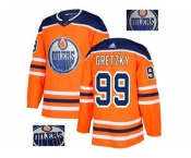 Men Adidas Edmonton Oilers #99 Wayne Gretzky Orange Home Authentic Fashion Gold Stitched NHL Jersey