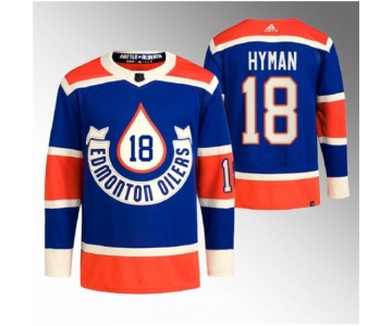 Men Edmonton Oilers #18 Zach Hyman 2023 Royal Heritage Classic Primegreen Stitched Jersey