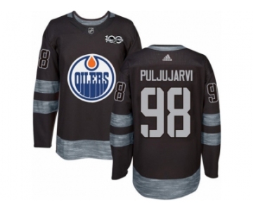 Men's Adidas Edmonton Oilers #98 Jesse Puljujarvi Authentic Black 1917-2017 100th Anniversary NHL Jersey