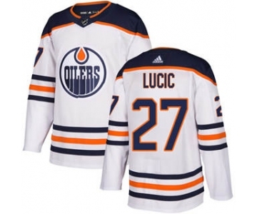 Men's Edmonton Oilers #27 Milan Lucic White Road Stitched Hockey Jersey