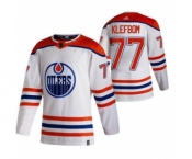 Men's Edmonton Oilers #77 Oscar Klefblom White 2020-21 Reverse Retro Alternate Hockey Jersey