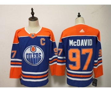 Men's Edmonton Oilers #97 Connor McDavid Royal Blue With Orange Home Hockey Stitched NHL Jersey