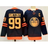 Men's Edmonton Oilers #99 Wayne Gretzky Navy 2024-25 C Patch Stitched Jersey