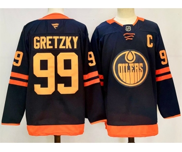 Men's Edmonton Oilers #99 Wayne Gretzky Navy 2024-25 C Patch Stitched Jersey