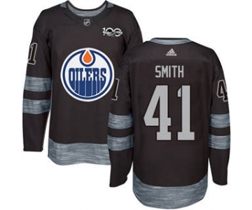 Men's Oilers #41 Mike Smith Black 1917-2017 100th Anniversary Stitched Hockey Jersey