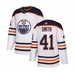 Men's Oilers #41 Mike Smith White Road Authentic Stitched Hockey Jersey