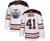 Men's Oilers #41 Mike Smith White Road Authentic Stitched Hockey Jersey