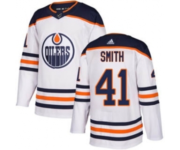 Men's Oilers #41 Mike Smith White Road Authentic Stitched Hockey Jersey