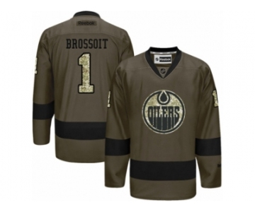 Men's Reebok Edmonton Oilers #1 Laurent Brossoit Authentic Green Salute to Service NHL Jersey