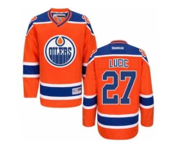 Men's Reebok Edmonton Oilers #27 Milan Lucic Premier Orange Third NHL Jersey