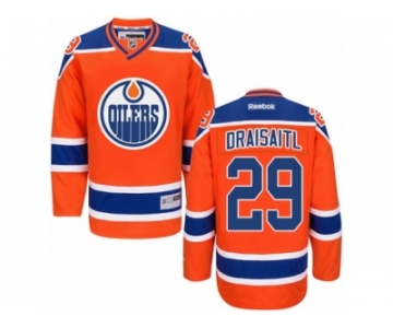 Men's Reebok Edmonton Oilers #29 Leon Draisaitl Authentic Orange Third NHL Jersey