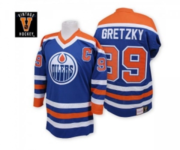 Mitchell and Ness Edmonton Oilers #99 Wayne Gretzky Premier Navy Blue Throwback NHL Jersey