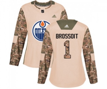 Women Adidas Edmonton Oilers #1 Laurent Brossoit Authentic Camo Veterans Day Practice NHL Jersey