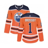 Women Adidas Edmonton Oilers #1 Laurent Brossoit Authentic Orange Home NHL Jersey