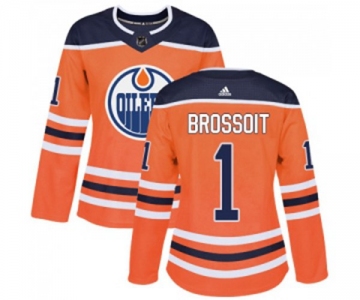 Women Adidas Edmonton Oilers #1 Laurent Brossoit Authentic Orange Home NHL Jersey