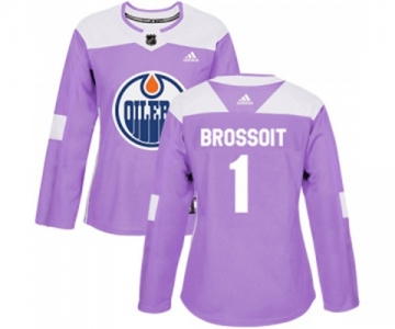 Women Adidas Edmonton Oilers #1 Laurent Brossoit Authentic Purple Fights Cancer Practice NHL Jersey