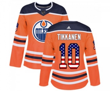 Women Adidas Edmonton Oilers #10 Esa Tikkanen Authentic Orange USA Flag Fashion NHL Jersey