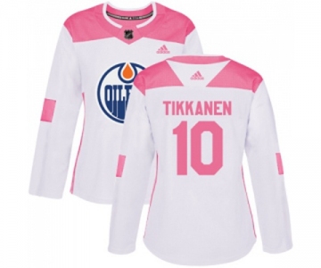 Women Adidas Edmonton Oilers #10 Esa Tikkanen Authentic White Pink Fashion NHL Jersey