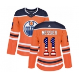 Women Adidas Edmonton Oilers #11 Mark Messier Authentic Orange USA Flag Fashion NHL Jersey