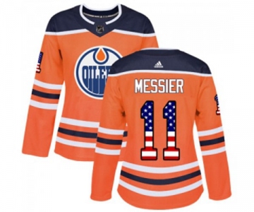 Women Adidas Edmonton Oilers #11 Mark Messier Authentic Orange USA Flag Fashion NHL Jersey