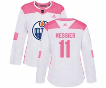 Women Adidas Edmonton Oilers #11 Mark Messier Authentic White Pink Fashion NHL Jersey