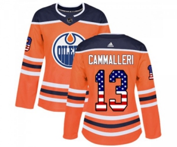 Women Adidas Edmonton Oilers #13 Mike Cammalleri Authentic Orange USA Flag Fashion NHL Jersey