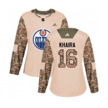 Women Adidas Edmonton Oilers #16 Jujhar Khaira Authentic Camo Veterans Day Practice NHL Jersey